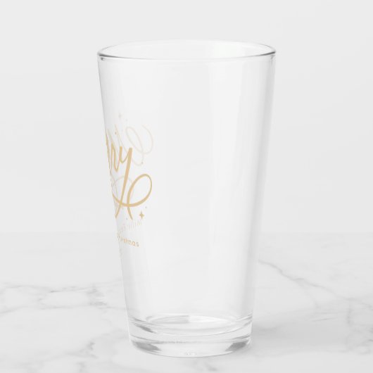 Gold Script Funkelnd Bubbly Merry Holiday Geschenk Glas (Links)