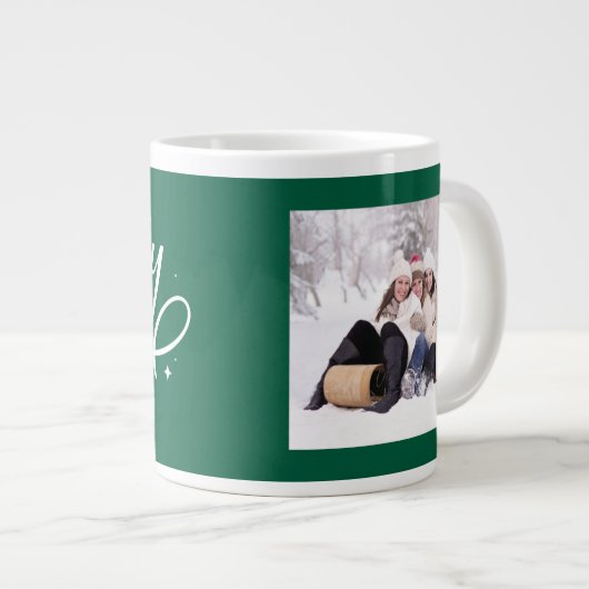 Gold Script Funkelnd Merry Holiday Foto Geschenk Jumbo-Tasse (Vorderseite Rechts)