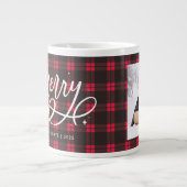 Gold Script Funkelnd Merry Holiday Kariert Foto Ge Jumbo-Tasse (Vorderseite)