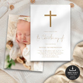 Gold Script Glitzer Cross Foto Christening Einladung