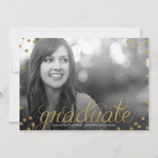 Gold Script Glitzer Look Foto Abschluss Einladung (Vorderseite)