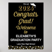 Gold Script-Glückwunsch Grad Black Welcome Sign Poster (Vorne)