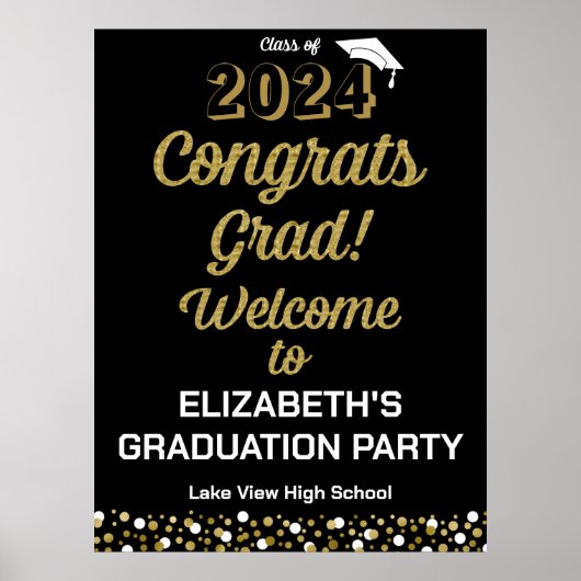 Gold Script-Glückwunsch Grad Black Welcome Sign Poster (Vorne)