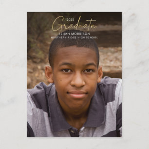 Gold Script Graduate Minimalistisch 1-Foto Abschlu Postkarte