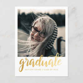 Gold Script Graduation Party | Save the Date Foto Postkarte