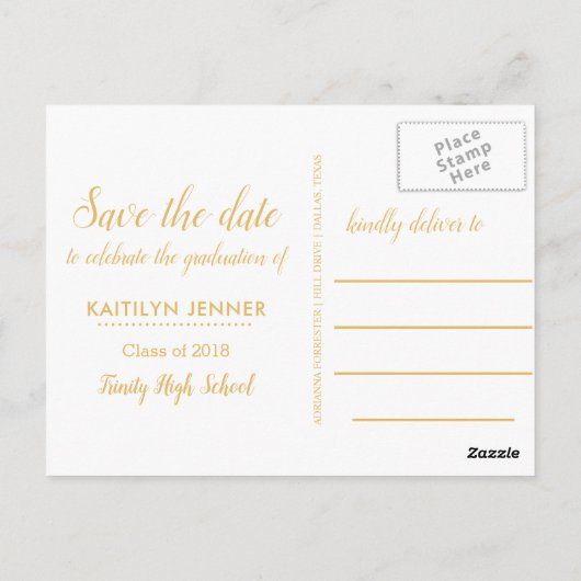 Gold Script Graduation Party | Save the Date Foto Postkarte (Rückseite)