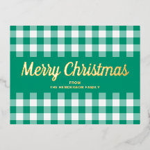 Gold Script Green Gingham Frohe Weihnachten