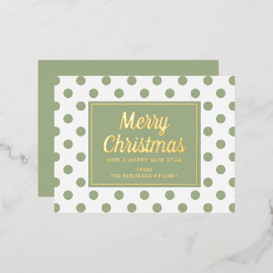Gold Script Green Polka Dots Frohe Weihnachten Folien Feiertagspostkarte