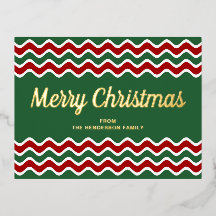 Gold Script Green Stripes Frohe Weihnachten