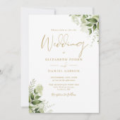 Gold Script Greenery QR Code Wedding Einladung (Vorderseite)
