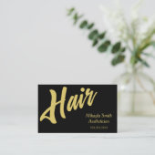 Gold Script Hair auf Black Visitenkarte (Stehend Vorderseite)