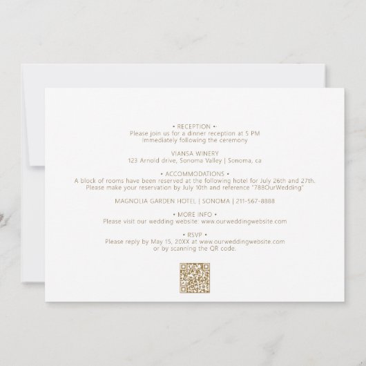 Gold Script Heart All in One QR Code Wedding Einladung (Rückseite)