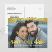 Gold Script-Imitate Foto Save the Date aufdecken Ankündigungspostkarte (Vorne/Hinten)
