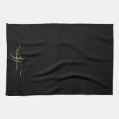 Gold Script Initials Monogram Minimalistisch Black Geschirrtuch (Horizontal)