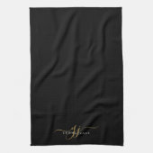 Gold Script Initials Monogram Minimalistisch Black Geschirrtuch (Vertikal)