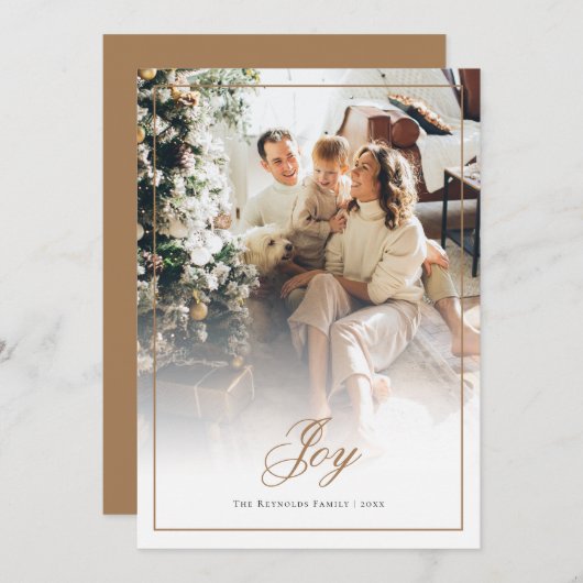 Gold Script Joy Foto Weihnachten (Vorne/Hinten)