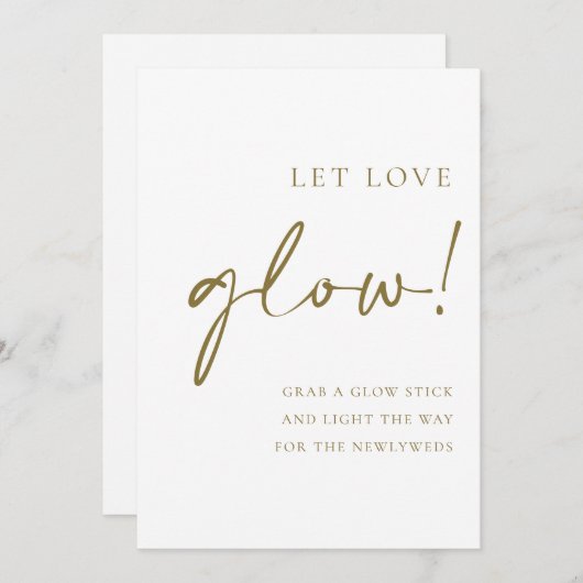 Gold Script Let Love Glow Wedding Sign Menükarte (Vorne/Hinten)