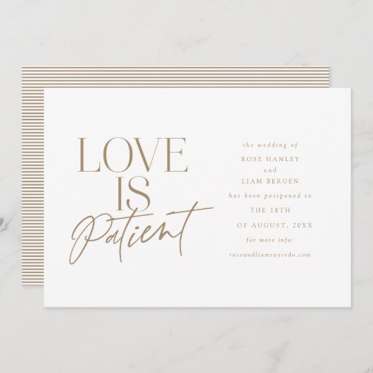 Gold Script Liebe Hochzeit verschoben Ändern Sie d Ankündigung (Vorne/Hinten)