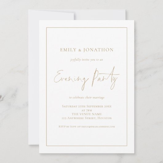Gold Script Line Border Hochzeit Abend Party Einladung (Vorderseite)