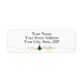 Gold Script MERRY CHRISTMAS Green Watercolor Tree