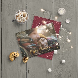 Gold script merry Christmas stars 1 photo elegant Feiertagskarte