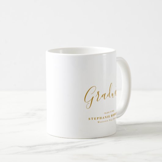 Gold Script Moderne Graduation Party Gunst Kaffeetasse (VorderseiteRechts)