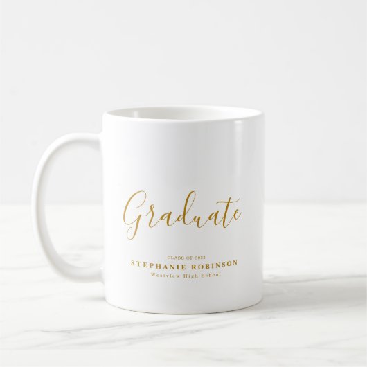 Gold Script Moderne Graduation Party Gunst Kaffeetasse (Links)