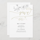 Gold Script Moderne Orchid Wedding Save the Date Einladung (Vorne/Hinten)