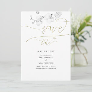 Gold Script Moderne Orchid Wedding Save the Date Einladung