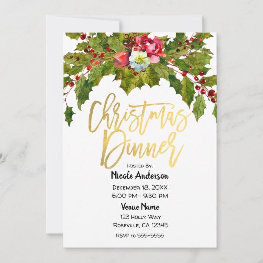 Gold Script Moderne Weihnachtsfeier Einladung (Vorderseite)