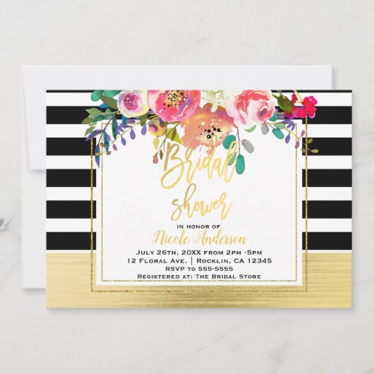 Gold Script Modernes Brautparty für Blumengläser Einladung (Vorderseite)