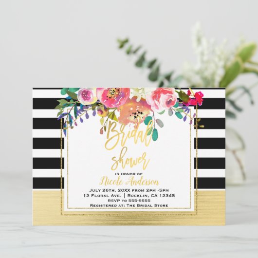 Gold Script Modernes Brautparty für Blumengläser Einladung (Stehend Vorderseite)