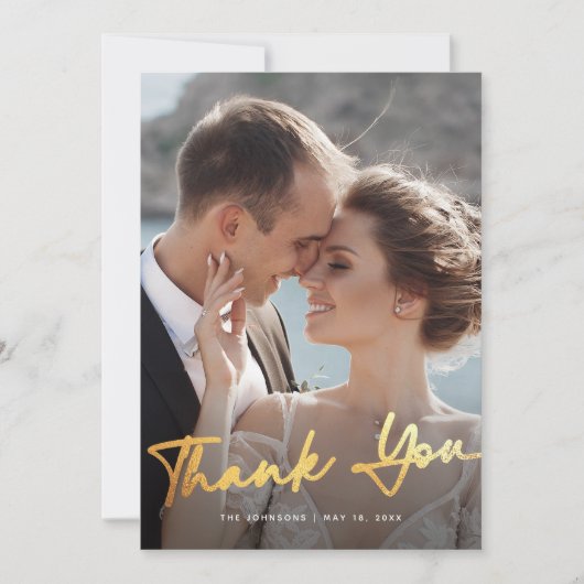 Gold Script Modernes Foto Hochzeit Dankeschön Kart Dankeskarte (Vorderseite)