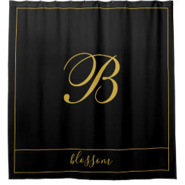 Gold Script Monogram Black Duschvorhang