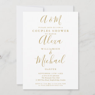 Gold Script Monogram Couples Bridal Polterabend Einladung