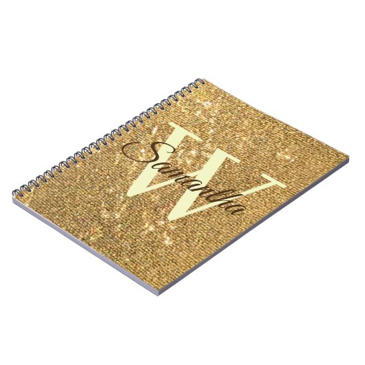 Gold Script Monogram Frost Glitzer Notizblock (Linke Seite)