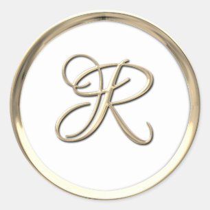 Gold Script Monogram Initial R für eine beliebige  Runder Aufkleber