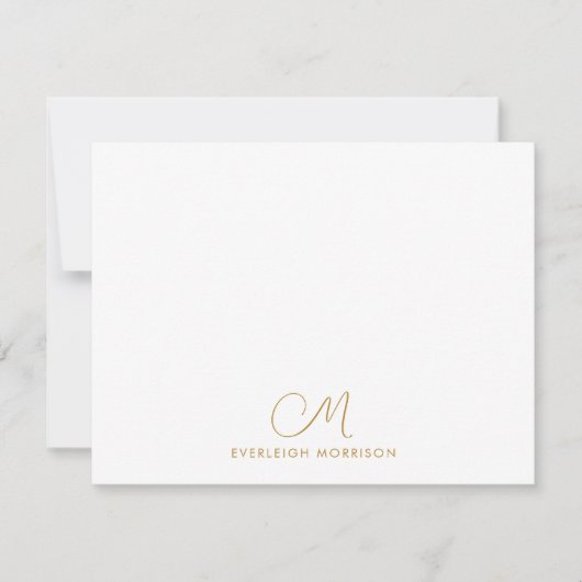 Gold Script Monogram Modern Stationery Mitteilungskarte (Vorderseite)