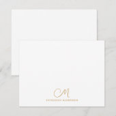 Gold Script Monogram Modern Stationery Mitteilungskarte (Vorne/Hinten)