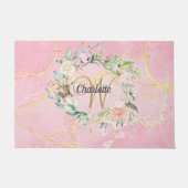 Gold Script Monogram Pink Geode Agate Floral Fußmatte (Vorderseite)