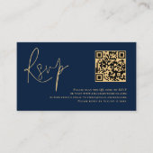 Gold Script Navy Blue QR Code Wedding RSVP Begleitkarte (Vorderseite)