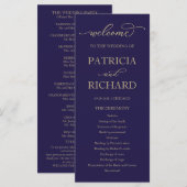 Gold Script Navy Blue Wedding Program Programm (Vorne/Hinten)
