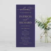Gold Script Navy Blue Wedding Program Programm (Stehend Vorderseite)