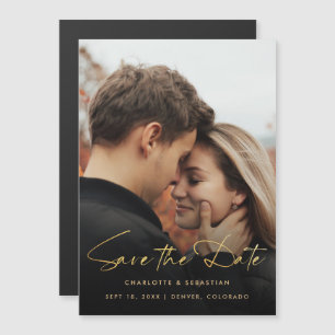 Gold Script Overlay-Foto Save the Date Magneteinladung