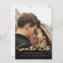 Gold Script Overlay-Foto Save the Date Magneteinladung