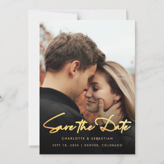 Gold Script Overlay-Foto Save the Date Magneteinladung (Vorderseite)