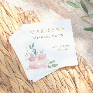 Gold Script Painted Floral Geburtstagsparty Serviette