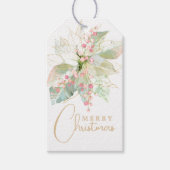 Gold Script Pastell Pink Poinsettia Weihnachten Geschenkanhänger (Vorderseite)