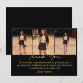 gold script photo graduation black thank you mitteilungskarte (Vorne/Hinten)