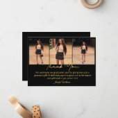 gold script photo graduation black thank you mitteilungskarte (Vorderseite/Rückseite Beispiel)